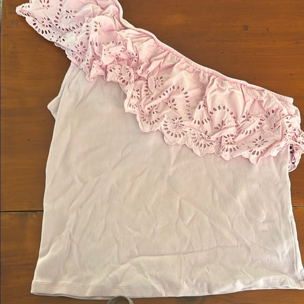 Old Navy Pink Asymmetrical Ruffled Blouse